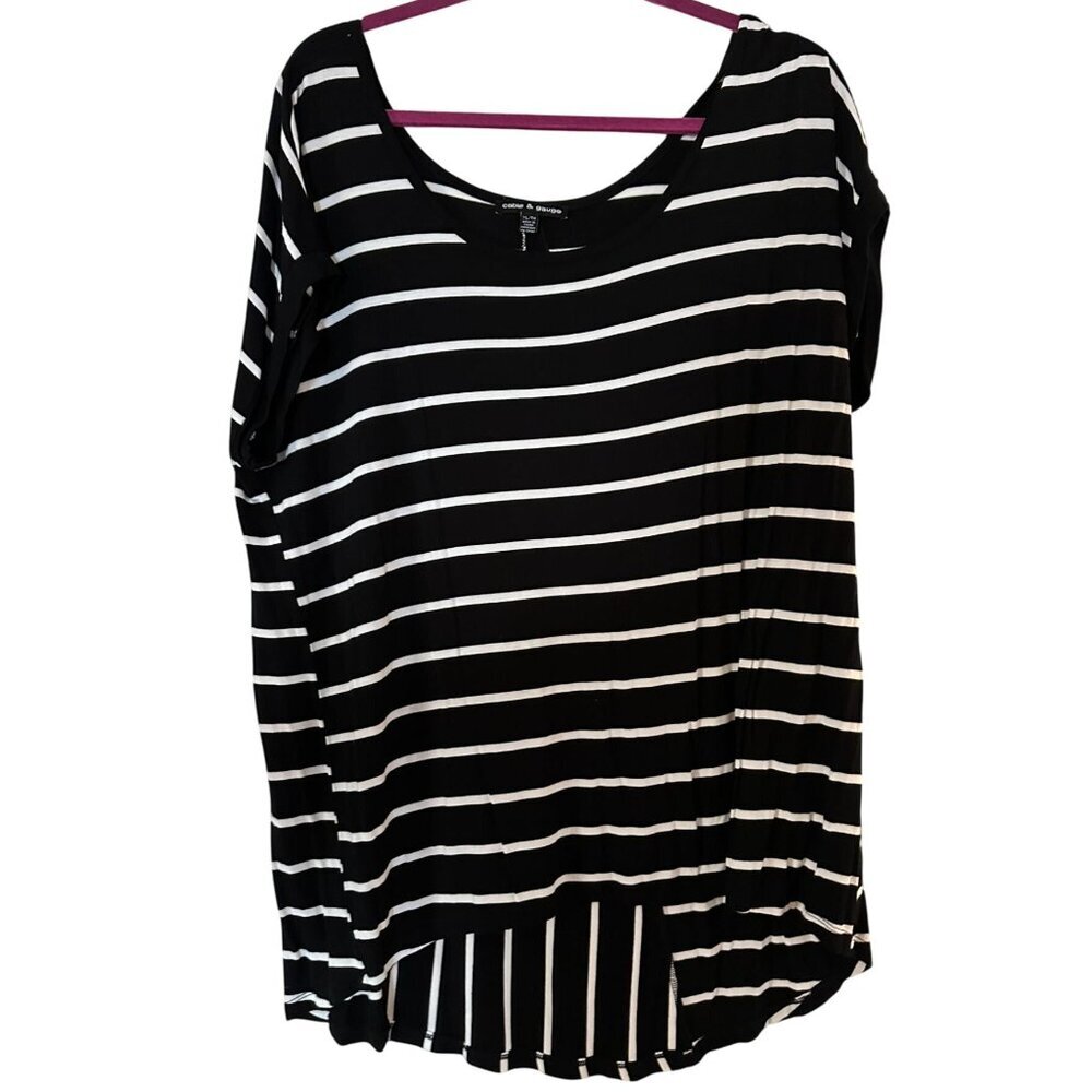 Cable & Gauge Womens Top Black White Stripe Size XL